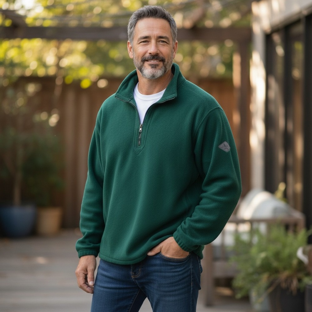 Eddie Bauer Men's Green Fleece Quarter Zip Pullover Sweater L /‎ #26163